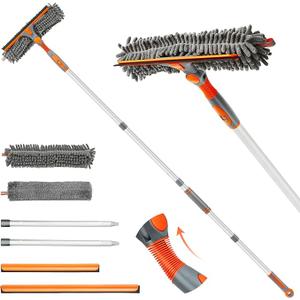 Eazer 89'' Squeegee Window Cleaner 2 in 1 Rotatable Window Cleaning Tool Kit with Extension Pole, Window Washing Equipment with Bendable Head for Indoor/Outdoor Window and Car Glass