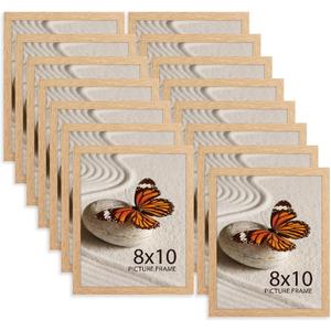 Memory Island 8x10 Photo Frames for Wall and Tabletop Display, 8 by 10 Natural Wood Grain Picture Frames with HD Plexiglass, Set of 15