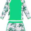 BAOHULU Girls Rash Guard Swimsuit 2 Pieces Long Sleeve Bathing Suit UPF 50+ Quick Dry Beach Swimwear Size 3-14 Years (Green)
