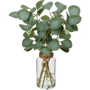 Briful Artificial Eucalyptus Stems in Glass Vase with Faux Water, 14" Fake Plant Eucalyptus Leaves for Home Bathroom Office Farmhouse Wedding Centerpiece Dcor