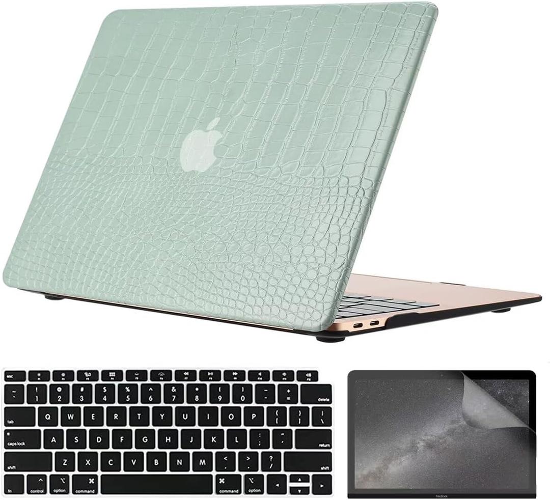 Compatible with MacBook Air 15 Inch Case 2025 2024 2023 Release M4 A3241 M3 A3114 M2 A2941 with Touch ID, Classic PU Leather Hard Plastic Case with Keyboard Cover & Screen Protector, Green (Air 15 M4 M3 M2, 2023-2025)