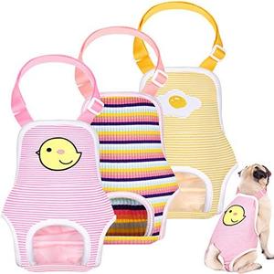 Nuanchu 3 Pcs Female Dog Diaper Sanitary Panties with Adjustable Suspender, Washable Reusable Doggie Diapers for Small Medium Large Dog in Heat Period Menstrual Pet Cats Ducks(Cute Pattern,S)