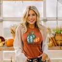 Women Thanksgiving Shirts Funny Leopard Pumpkin Graphic Print Fall T Shirts (X-Large, Brown1)