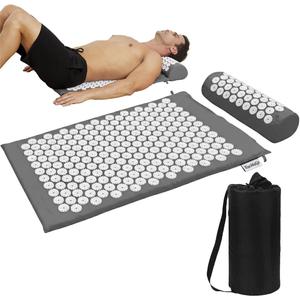 XiaoMaGe Acupressure Mat and Pillow Set with Bag - Large Size 28.7 X 16.5 inch Acupuncture Mat for Neck & Back Pain, Muscle Relaxation Stress Relief, Sciatica Pain Relief Pillow (Gray)