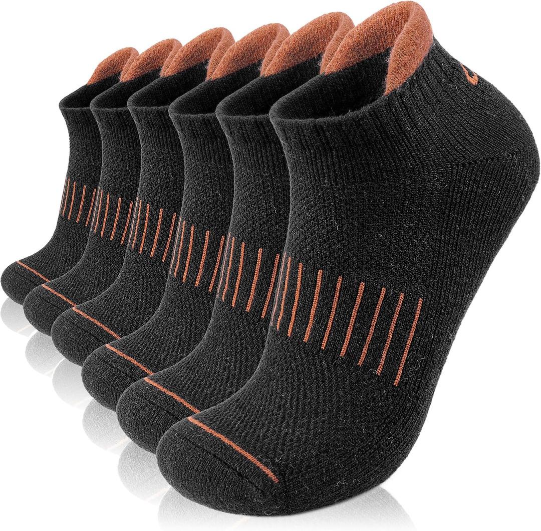 Lapulas Merino Wool Ankle Hiking Running Socks for Men Women Breathable Compression Thick Athletic No Show Socks 6 Pairs (Black, L)