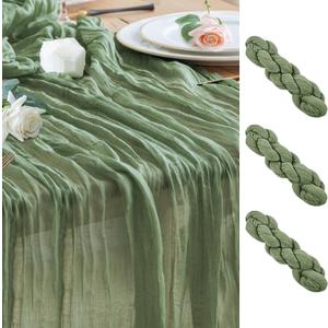 Wokceer Cheesecloth Table Runner 3Pack 10FT Sage Green Christmas Boho Gauze Cheese Cloth Table Runner for Party Long Rustic Sheer Table Runners for Baby Bridal Shower Wedding Easter Table Decor