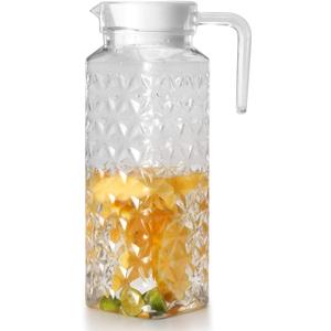 Acrylic Pitcher 37 oz, OEH Unbreakable Clear Plastic Pitcher with Lid, BPA-Free, Heat-Resistant Small Plastic Water Pitcher for Tea, Sangria, Lemonade, Juice, Milk, Diamond