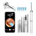 Ear Wax Removal, Ear Cleaner with Camera and Light, Ear Wax Removal Kit with 1296P Otoscope, Ear Cleaning Tool with 6 Ear Spoon, Ear Camera for iPhone & Android Phones,White