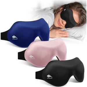 Sleep Mask for Men Women 3 Pack: 100% Blackout Eye Masks for Sleep - Zero Eye Pressure Eye Cover for Lash Extensions - Sleeping Mask for Airplane Travel Essentials Night (Black&blue&pink)