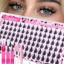 Anime Lash Clusters Kit Natural Eyelash Clusters Invisible Band 10-12-14MM C Curly Manga Cluster Eyelash Extensions Kit Wet Look Lashes Clusters Kit with Lash Bond&Seal Tweezers Brushes by Zegaine