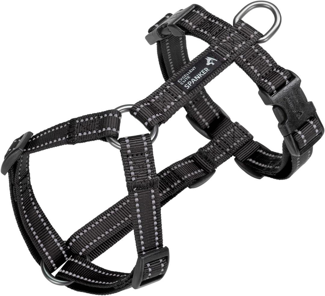 EXCELLENT ELITE SPANKER No Pull Dog Harness Reflective Nylon Vest L-Shaped Adjustable Easy Pet Harness for Small Medium Large Breeds Dogs Walking Training (Black, Large)