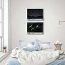 Framed Starry Sky Flying Cranes Japanese Bird Rustic Nature Animal Wall Art Decor Canvas Print Picture Yayoi Kusama Style Modern Poster Gallery Bedroom Living Room Studio 12x16 Inch Ready to Hang