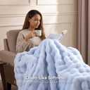 Faux Rabbit Fur Throw for Couch - Light Blue Bubble Blanket 50"x60"