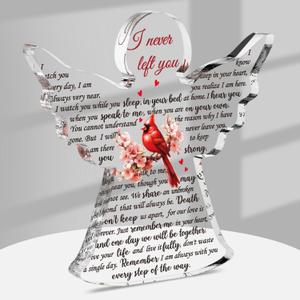 Jetec Sympathy Bereavement Gift Angel Red Cardinal Acrylic Memorial Gift for Loss of Loved One Remember Me Grieving Keepsake for Mom Dad Grandma Friend(Vivid Cardinal)