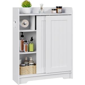 Bathroom Floor Cabinets, Slim Bathroom Storage Cabinet with Sliding Door, Ideal for Toilet Paper Holder, Adjustable Shelves, Next to Toilet Solid Cabinet for Bathroom,Kitchen,White, 7.87"D x 23.6"W x 29.5"H