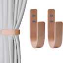2 Pieces Curtain Tiebacks Wood Curtain Holdbacks U Shaped Curtain Hooks Curtain Tie Backs Wall Mount Curtain Holder Curtain Pull Backs Tie Backs for Curtains (Wood, 2)