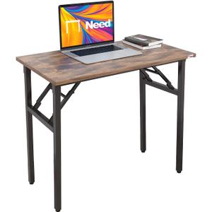 Need Small Desk 31 1/2" No Assembly Foldable Writing Table,Sturdy and Heavy Duty Folding Computer Desks for Small Space/Home Office/Dormitory AC5FB(80 * 40) (Rustic Brown & Black Frame)