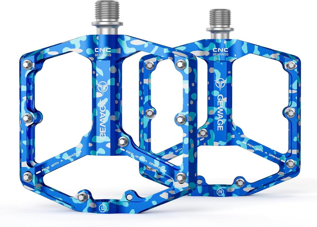 Road/Mountain Bike Pedals - 3 Bearings Bicycle Pedals - 9/16” CNC Machined Flat Pedals with Removable Anti-Skid Nails