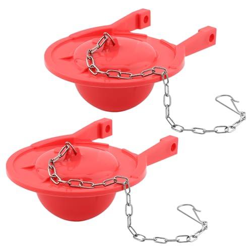 Ranjaner 2pcs 3inch Toilet Flapper Replacement Universal Toilet Flush Valve Replacement Parts Easy to Install PVC Material Toilet Flapper with Stainless Steel Chain(Red)