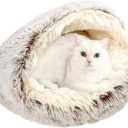 Calming Cat Beds, Fluffy Plush Round Cat Cave Washable, Cozy Warming Anti-Slip Small Dog Bed for Puppy and Kitten, Soft Anti Anxiety Pet Nest (2424 inch, Coffee)
