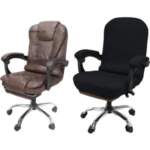 NeColorLife Office Chair Cover with Armrest Covers Stretchable Desk Chair Cover Thick Checked Jacquard High Back Office Seat Cover for Universal Rotating Chair (Large Size,Black)