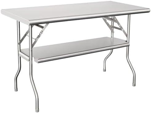 HARDURA Folding Stainless Steel Prep Table with Undershelf 24X48 Inches | Adjustable Undershelf and Legs, NSF Commercial, Portable, For Restaurant Kitchen Home and Hotel