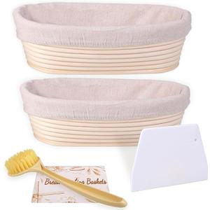 Banneton Bread Proofing Basket Set of 2, 10 Inch Oval Sourdough Bread Baking Supplies, Bread Making Starter Kit, Proofing Baskets for Baking, Perfect Baker's Gift Set