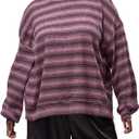 MakeMeChic Women's Winter Plus Size Striped Sweater Long Sleeve Crew Neck Knitted Pullovers, Size 4XL