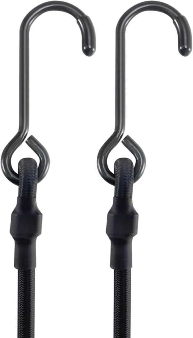 180 Lbs Real Heavy Duty Bungee Cords with Rust Resistant Steel Hooks, 100 Inch Black Bungee Straps with 2X Stretch & UV Protection, Perfect for Camping, Tarps, Tent, Bike, Luggage (2 Pcs)