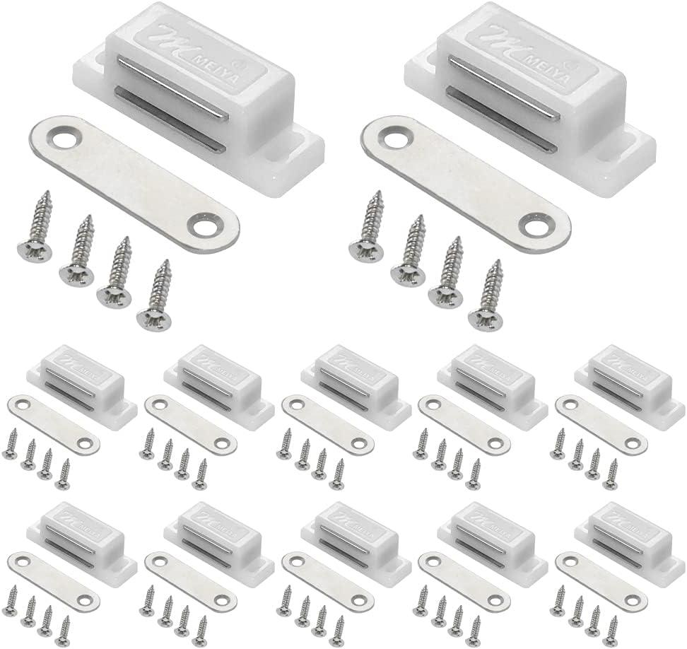 12 Pack Cabinet Magnets Magnetic Door Catch for Kitchen Bathroom Cupboard Wardrobe Closet Closures Cabinet Door Drawer Latch 15 lbs Screws Included (White)