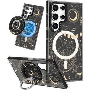 Cute Case for Samsung Galaxy S25 Ultra for Women Girls - Funny Sun Moon Design Compatible with Magsafe Magnetic Ring Holder Kickstand Fashion TPU Phone Covers