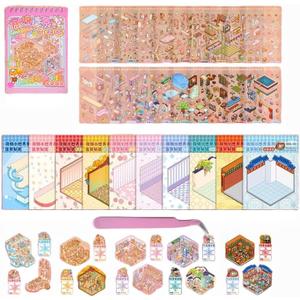 10 Sets DIY 3D Sticker Scene Collection Book for Kids Adults DIY 3D House Stickers Cute Cartoon Animal Make Your Own Shop House Stickers Therapy for Adult Relief Stress Pass The Time