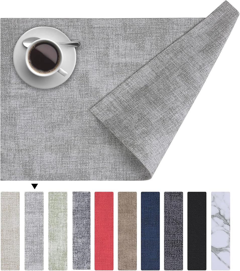 Homaxy Faux Leather Heat Resistant Placemats for Dining Table Set of 6, Waterproof Wipeable Washable PU Table Mats, Easy to Clean Anti-Slip Place Mats, 11.8" x 17", Light Grey