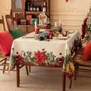 Softalker Christmas Rectangle Jacquard Tablecloth with Red Flower Bell, Polyester Poinsettia Vintage Floral Printed Table Cloth for Xmas Party Decoration/Holiday (60x120 Inch)