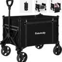 Collapsible Wagon with Wheels, Wagons Carts Foldable, Heavy Duty Folding Utility Cart for Grocery, Camping, Shopping, Sports, Garden, Fishing, Black