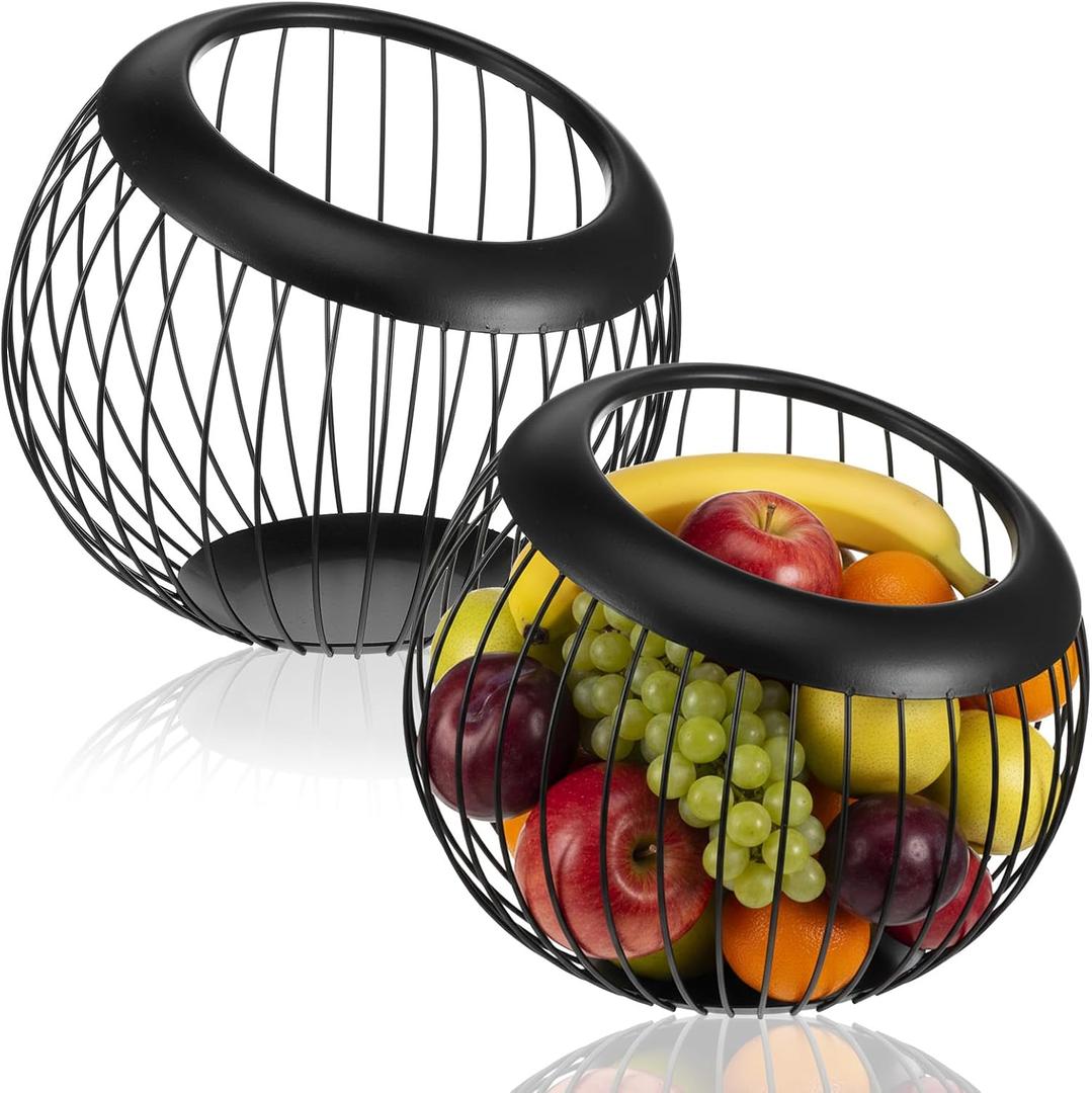 2 Pieces Metal Coffee Pod Holder, Large Capacity Espresso Pod Storage Fruit Bowl Snack Organizer With Sturdy Wire Basket For Counter Bar Station, Black
