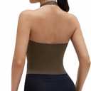 SUUKSESS Women Halter Tank Tops Deep V Neck Wrap Workout Crop Top Yoga Padded Bra (Brown, XS)