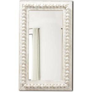 Farmhouse Mirrors for Wall Decor with Beaded Border 24 Inches, Hanging Distressed White Bathroom Mirrors for Vanity, Rustic Wood Framed Rectangular Wall Mirrors Decorative