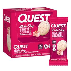 Quest Nutrition Frosted Cookies Twin Pack, Strawberry Cake, 1g Sugar, 10g Protein, 2g Net Carbs, Gluten Free, 16 Cookies, Best By 05/17/2026