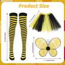 6Pcs Bee Costume Accessories Set Bee Costume Set Tutus Skirt Bee Wings Headband Glasses Striped Long Socks for Women Cosplay Party (Yellow)