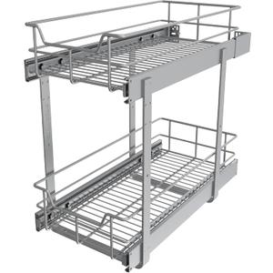 2 Tier Pull Out Cabinet Organizer 11" W X 17" D, Slide Out Drawers for Kitchen Cabinets, Pull Out Drawers for Cabinets Capacity Heavy Duty Caddy, Cabinet Pullout Shelves Chrome-Plated,Bathroom Pantry