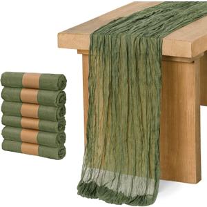 Ling's moment 6 Pack 10Ft Gauze Sheer Table Runner Cheesecloth Table Runner for Wedding Party Bridal Shower(Moss Green, 10ft x 35")
