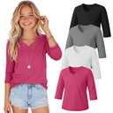 LessonZoo 4 Pack Girls' 3/4 Sleeve T Shirts, 4-Color, 9-10 Years