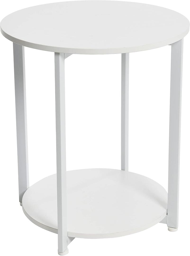 Household Essentials Jamestown Round Side End Table with Storage Shelf Scandinavian White and White Metal
