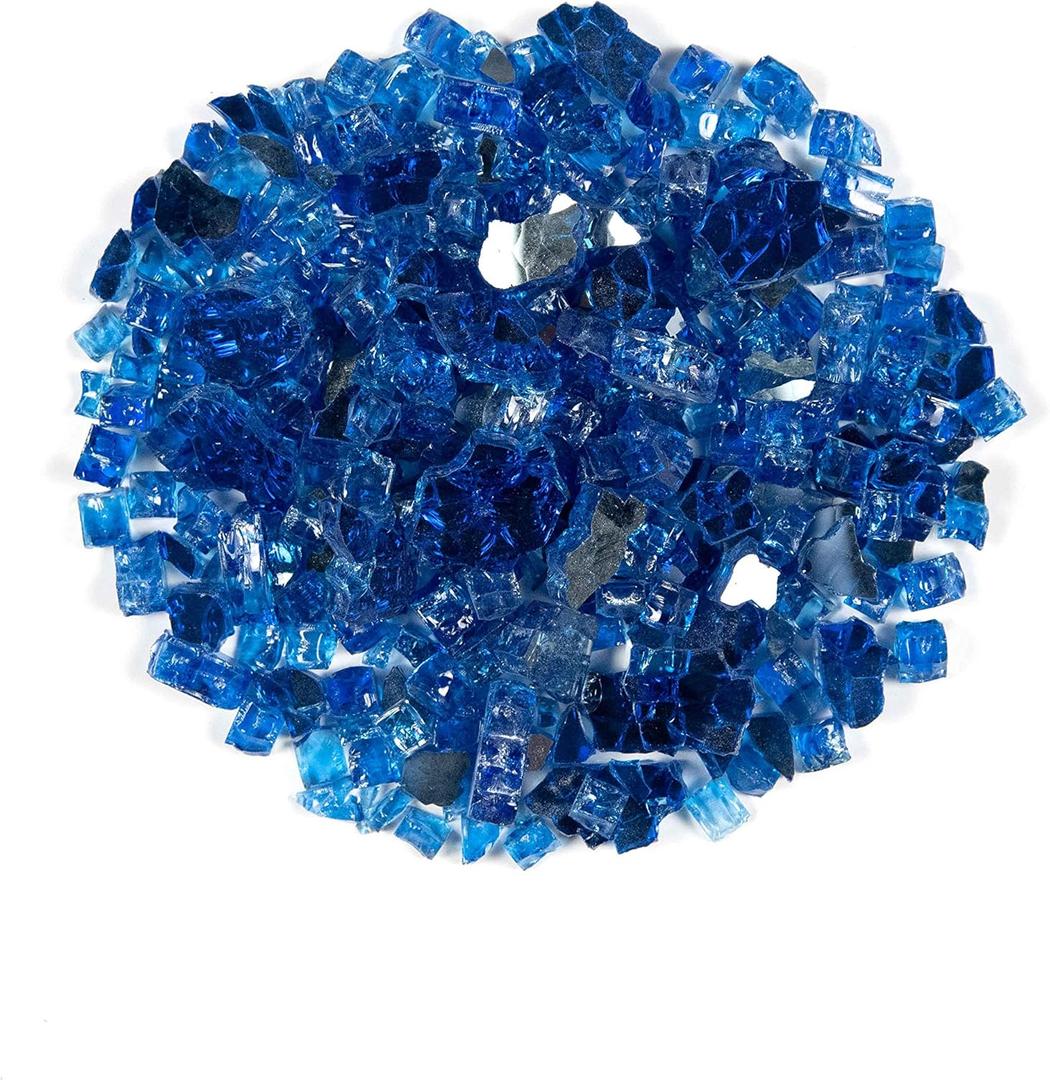 MSI 10 lbs Fire Glass for Propane Fire Pit, 1/2-Inch Reflective Fireplace Glass Rocks for Fire Pit Table, Sapphire Blue