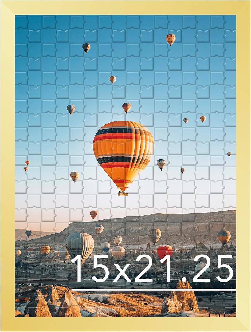 JCJMY 15x21.25 Puzzles Frame Gold, Wall Hanging 15 x 21.25 Picture Frame for 15 by 21.25 Poster Photo Canvas Picture Puzzles with Shatter Resistant Plexiglass, Gold