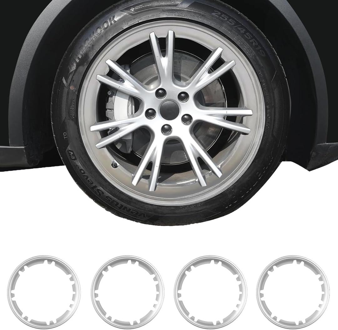 Wheel Rim Protector for Tesla Model Y Gemini 19 inch Apollo Wheels 2020-2024 Model Y Accessories All-in-one Car Tire Trim Rings Rim Case Hubcaps Wheel Cover (Sliver, 19'' Model Y-4pcs)