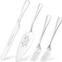 Wedding Cake Knife and Server Set, Silver Cake Cutting Set for Wedding, 4 Pieces Set with Forks for Engagements, Anniversaries, Bride and Groom