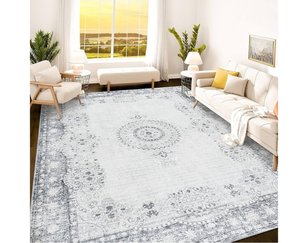 Istana 5x7 Area Rug - Grey/Gold Rugs for Living Room 5x7 - Foldable Rugs for Bedroom - Stain Resistant Washable Rug - Eco-Friendly Boho Area Rugs - Easy to Clean Living Room Rug