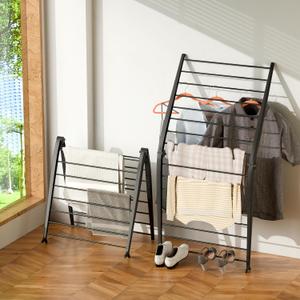 Whitmor Spacemaker Folding Drying Rack, Indoor Clothes Organizer with Patent-Pending Design, Space Saving, 6" L x 26" W x 51.5" H, Black Deluxe